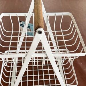 The Spring Shop White Wire 2-Tier Basket with Wood Handle